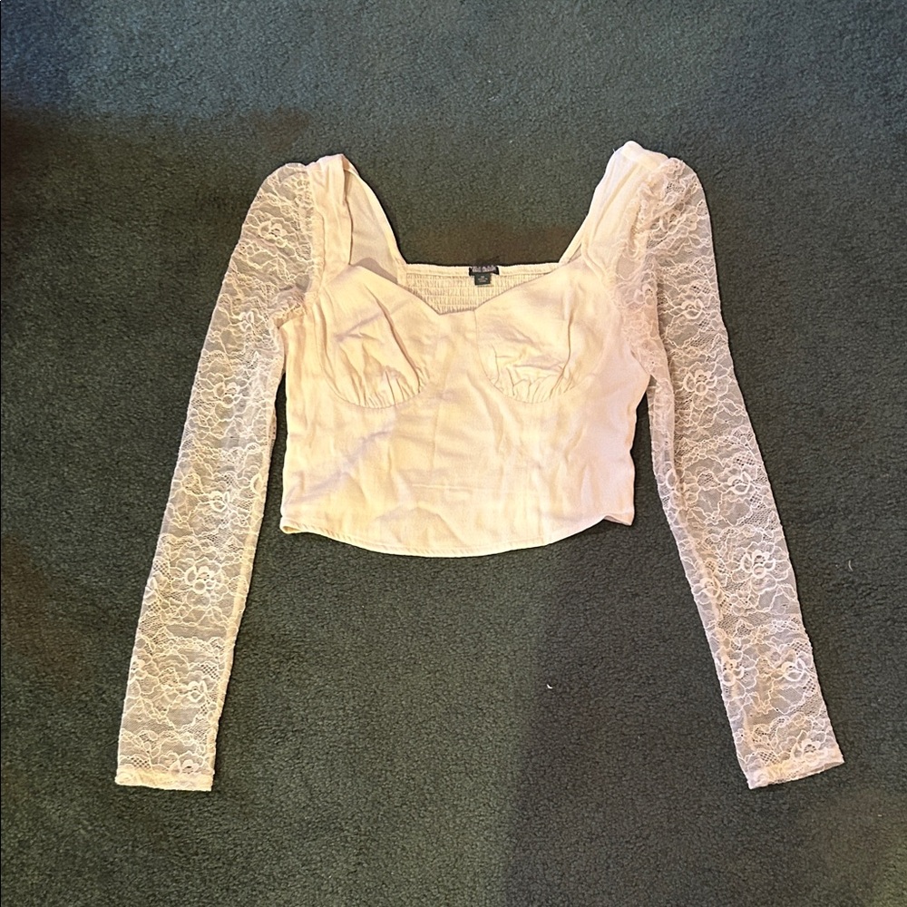 Sheer Lace Sleeve Crop Top